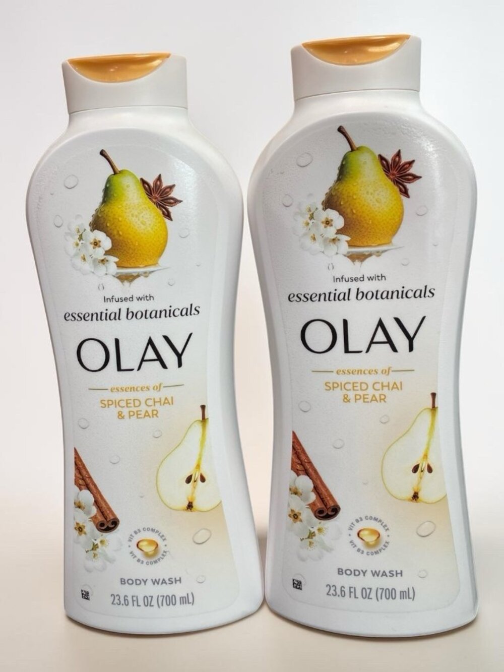 2~Olay Infused W Essential Botanicals Body Wash Spiced Chai Pear 23.6oz HTF